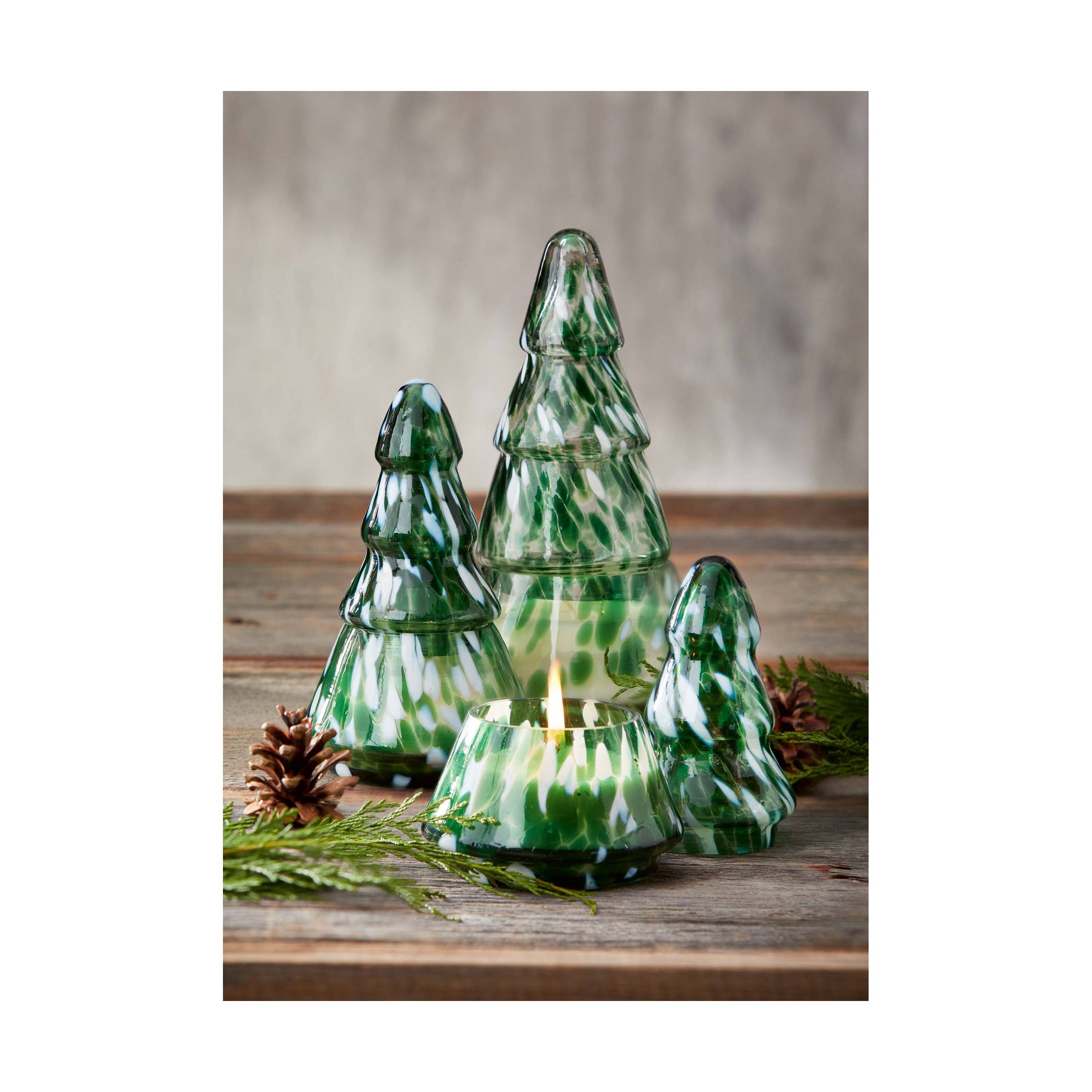 Green Glass Tree Shaped Scented Candle Large: Green, Glass