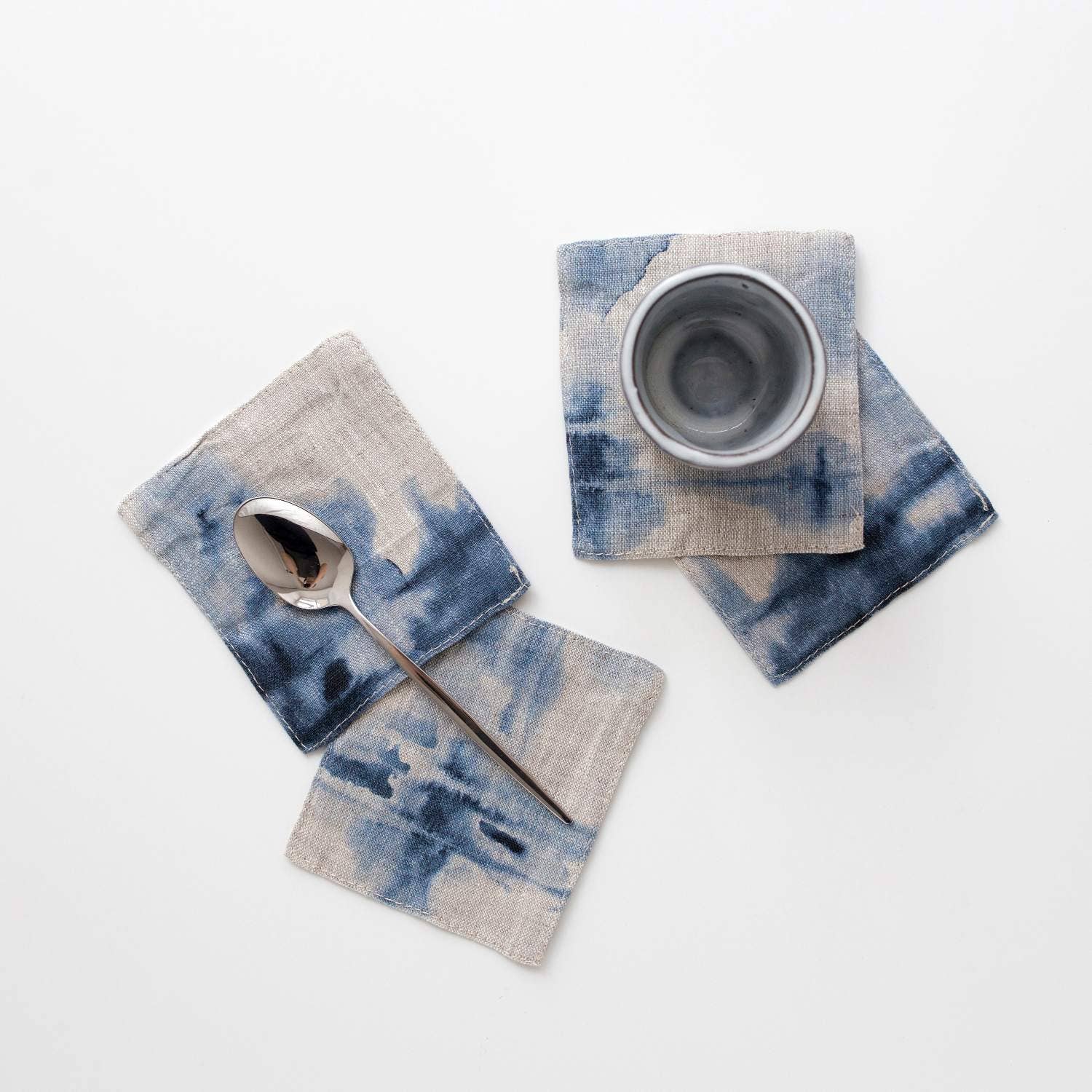 Linen Tales - Tie Dye on Natural Linen Coasters Set of 4