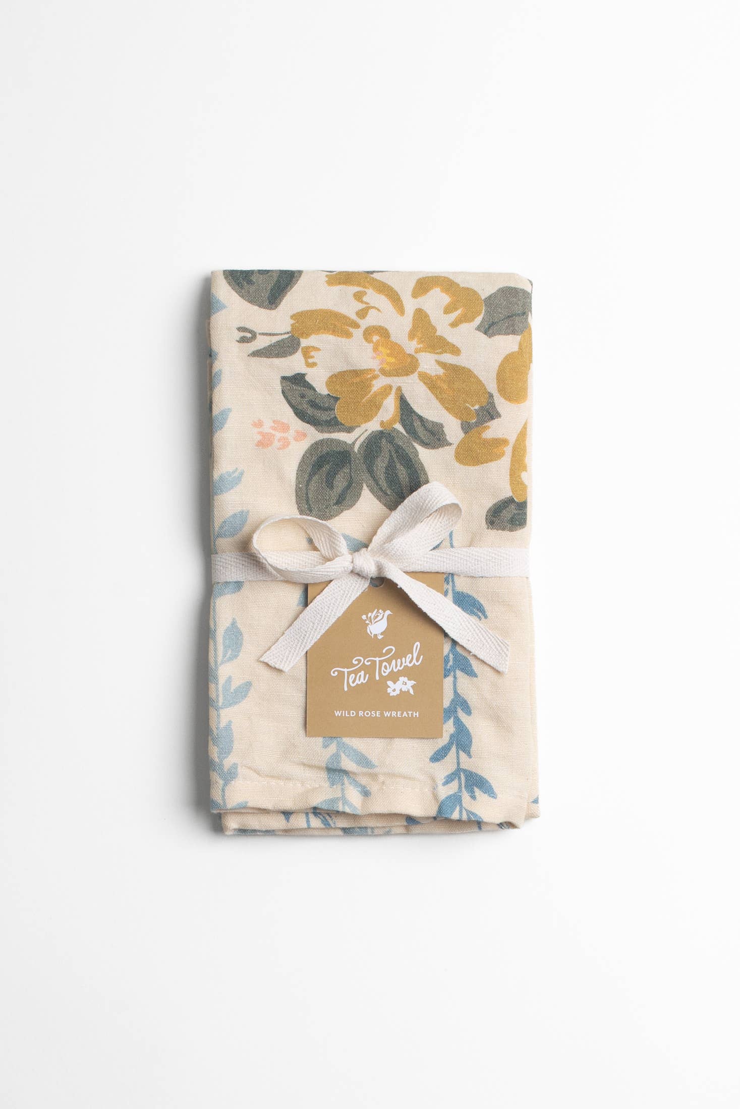 Homebody Cotton Linen Tea Towel | Wild Rose Wreath Floral