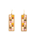 Beaded Handwoven Mosaic Tila and Brass Earrings (Blue/Red)