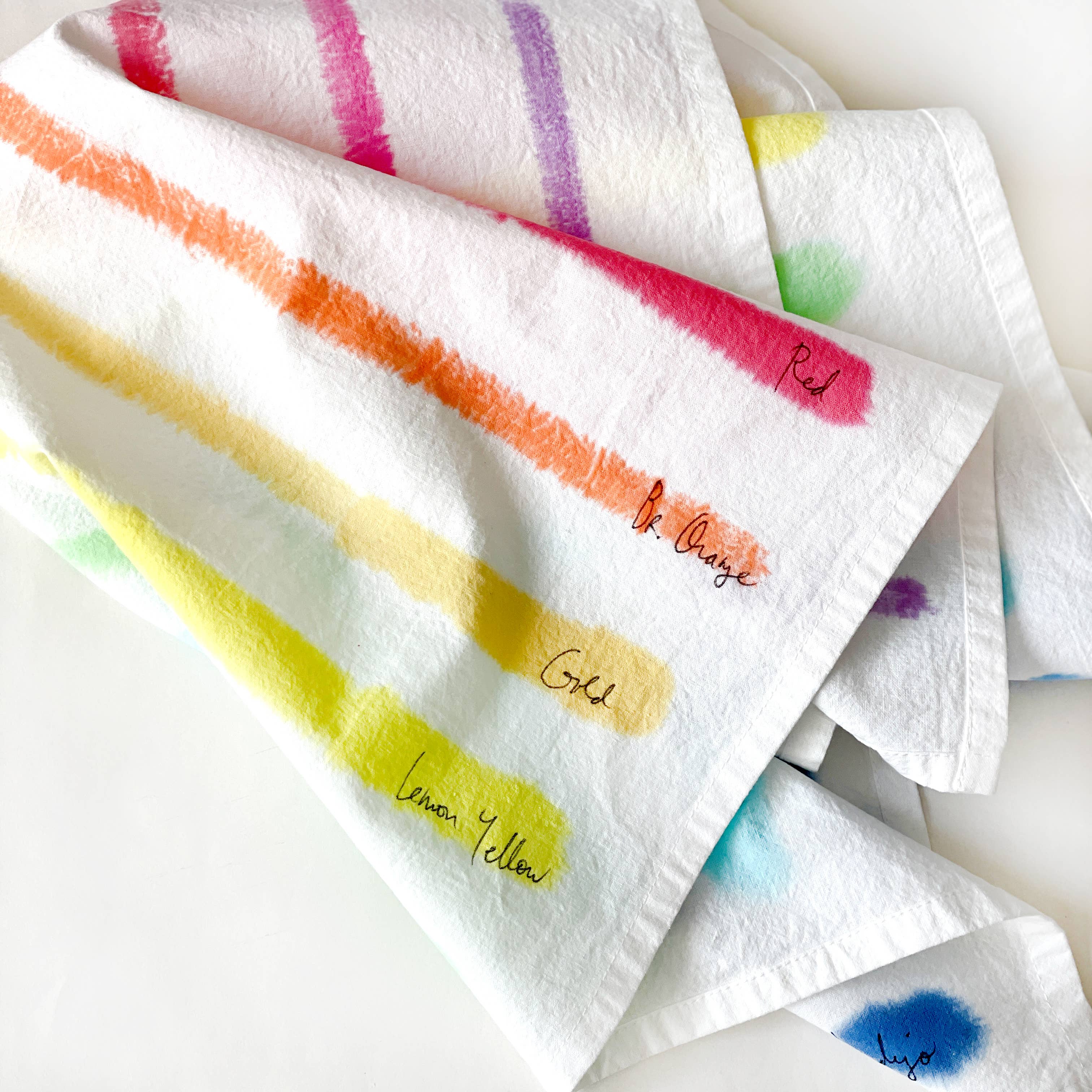 Rainbow Stripe Hand-painted Tea Towel