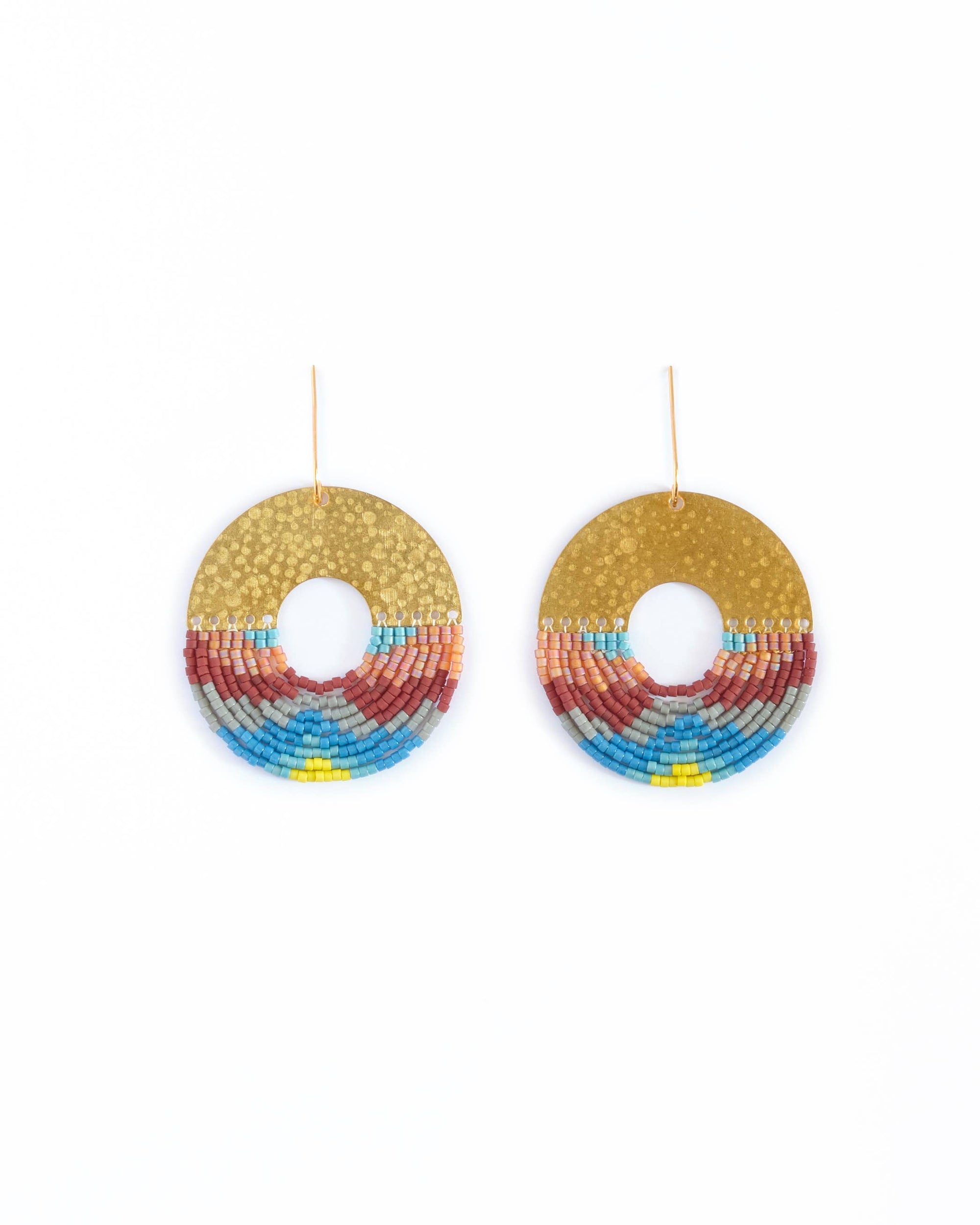 Beaded Handwoven Organic Circular Fringe Earrings (Lilac)