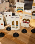 Beaded Handwoven Mosaic Tila and Brass Earrings (Blue/Red)