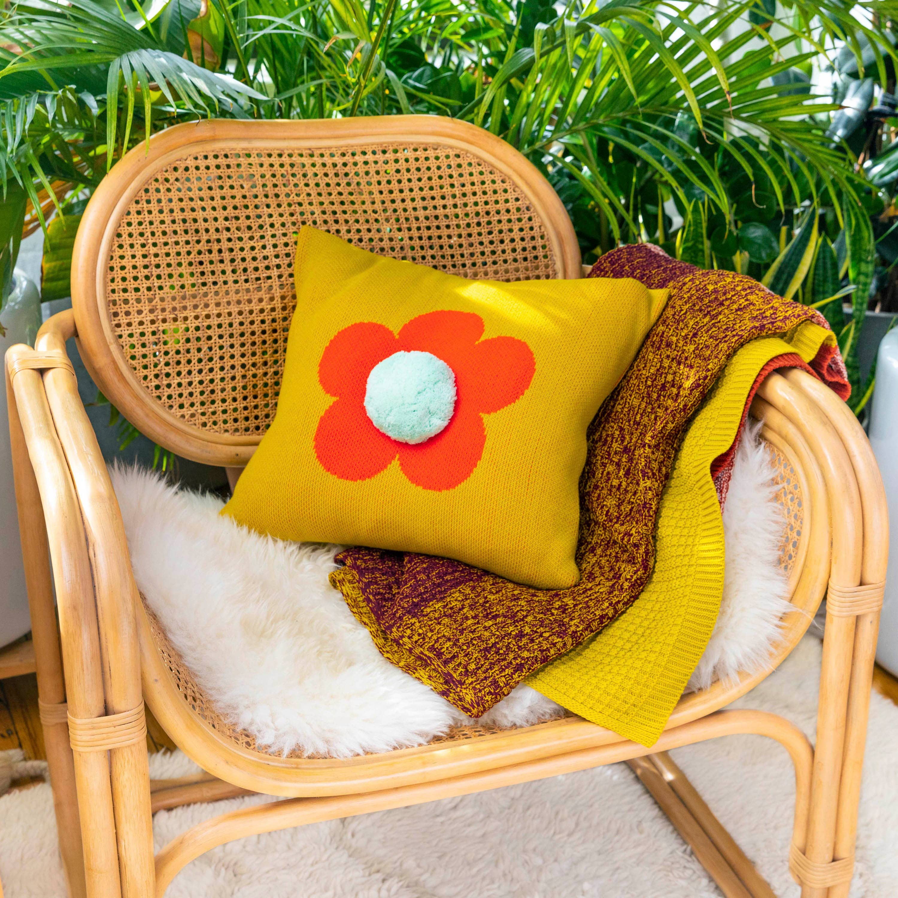 Flower Pom Pillow Cover: Melon