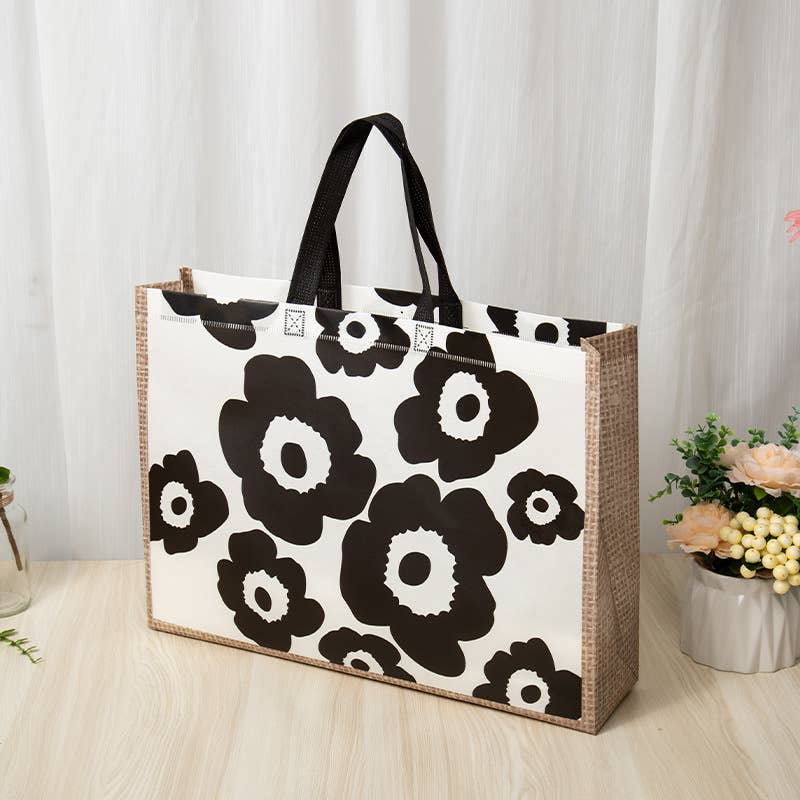 50pcs, 3 Sizes Classic Black Flower Non-woven Gift Bag