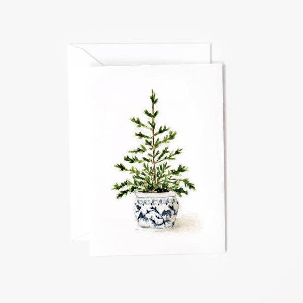 Blue potted tree mini enclosure notecard