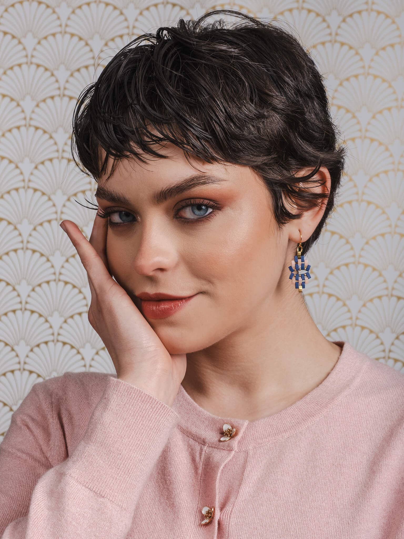 Beaded Handwoven Astoria Drop Earrings (Blue/Pink)