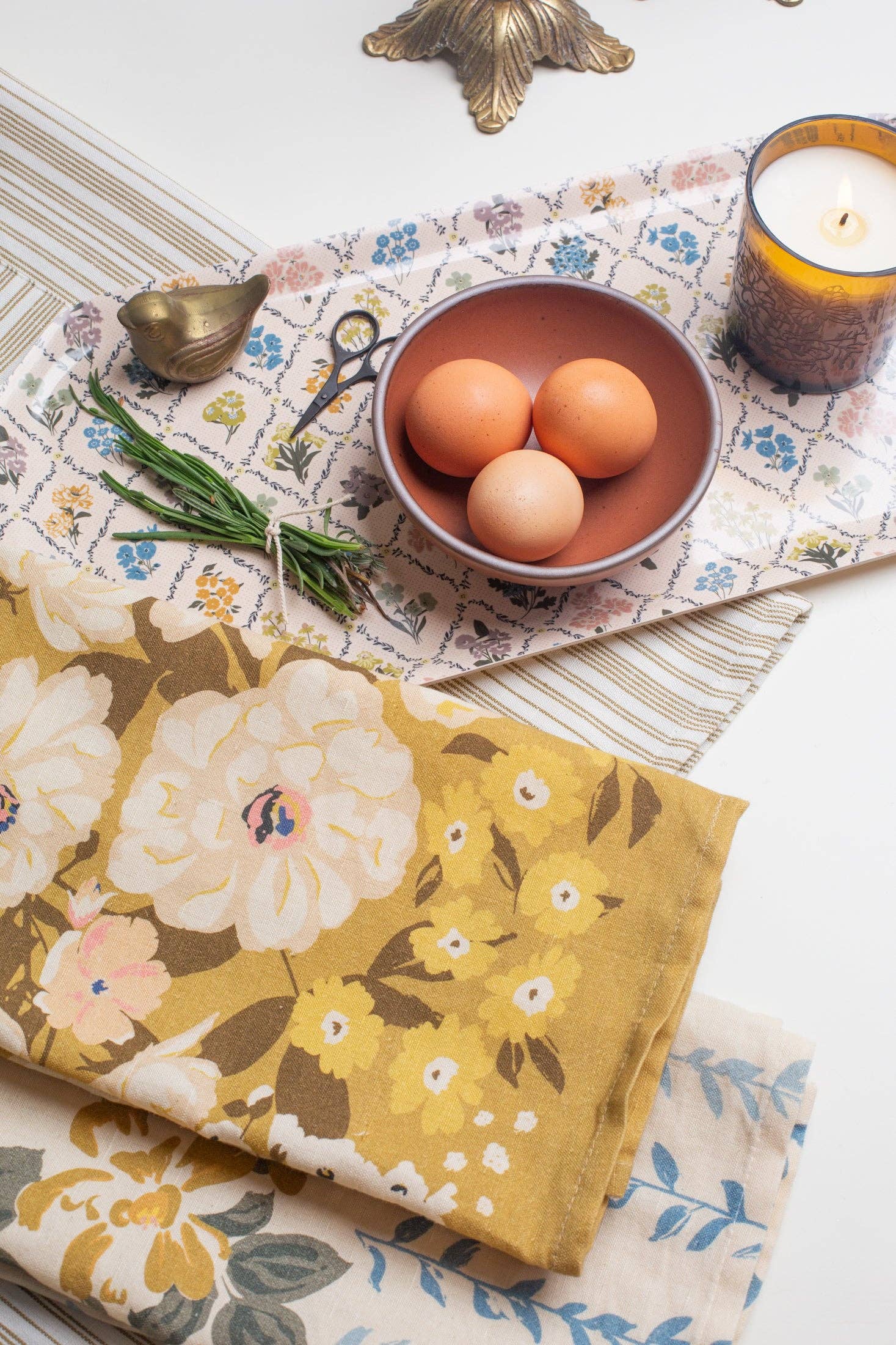 Homebody Cotton Linen Tea Towel | Gold Meadow Floral