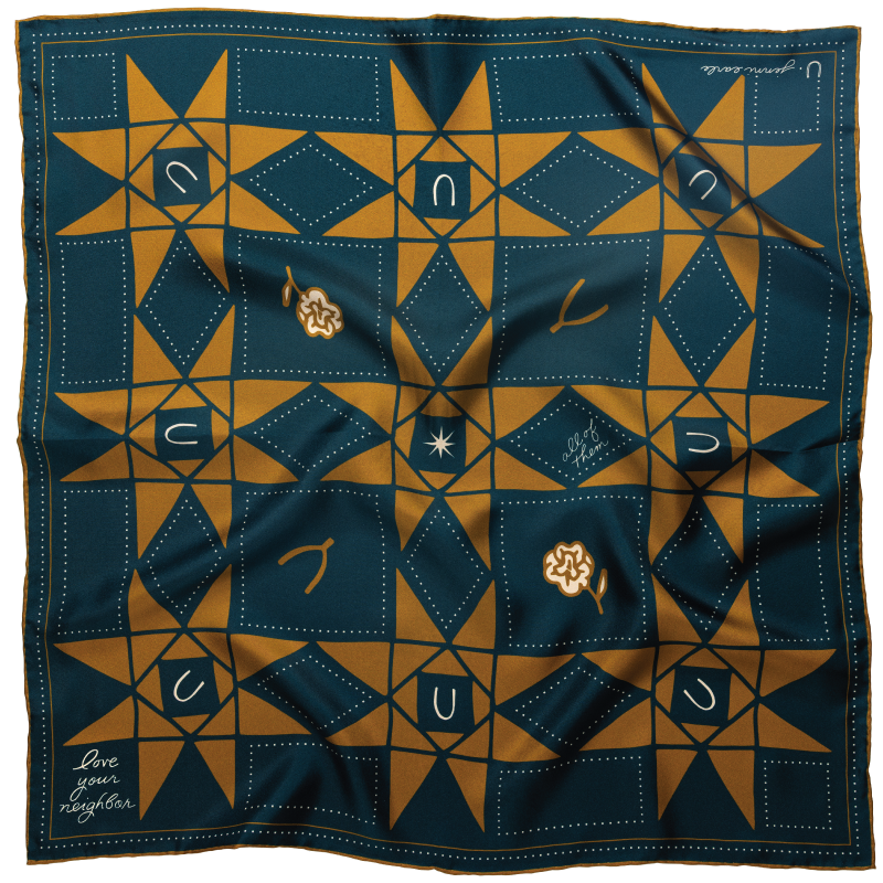 Silk Scarf - “Love Your Neighbor” - Square Neck &amp; Hair Scarf