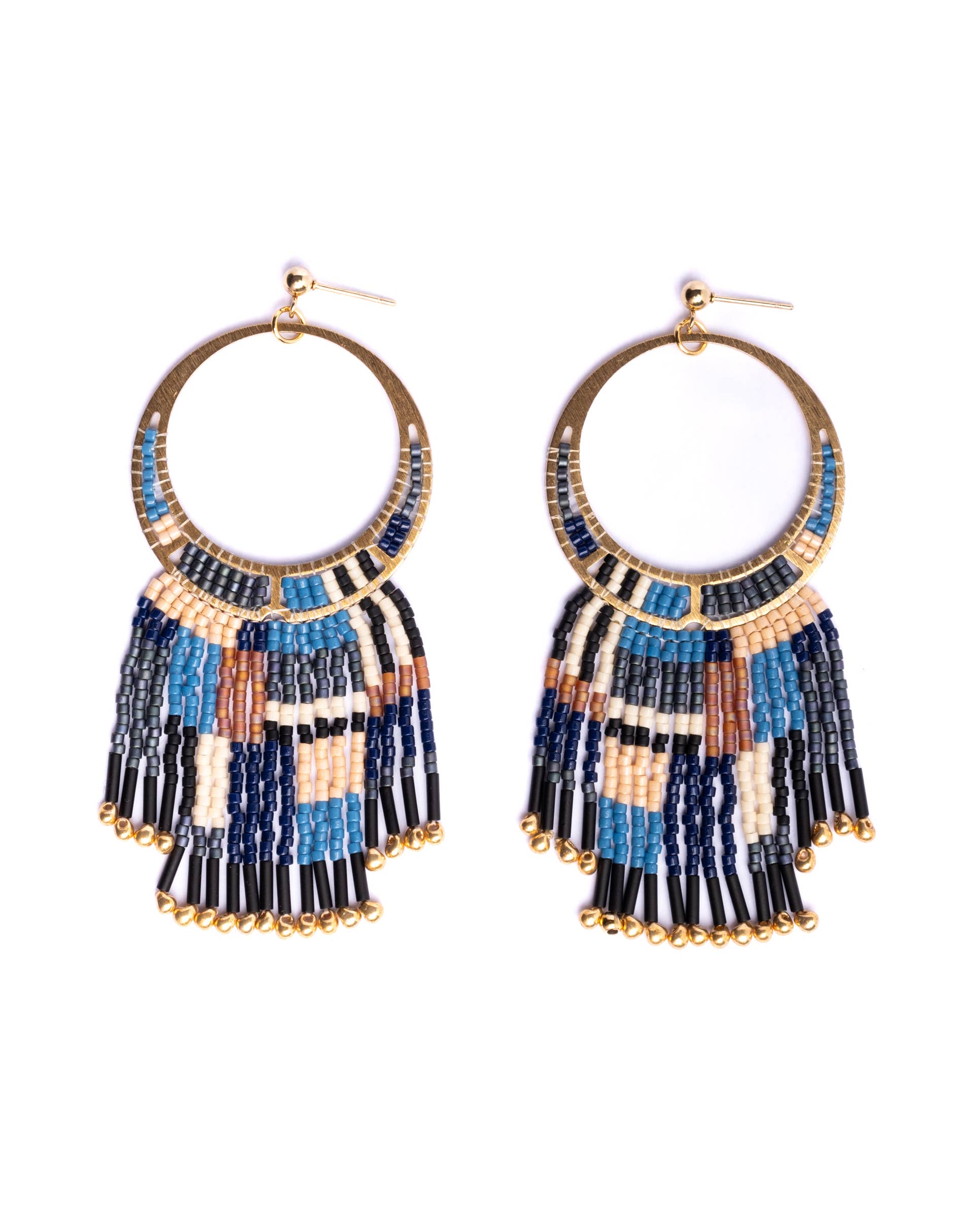 Beaded Handwoven Painted Desert Fringe Earrings (Aqua/Rust)