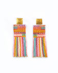 Beaded Handwoven Striped Knit Fringe Earrings (Sweet Escape)