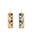 Beaded Handwoven Mosaic Tila and Brass Earrings (Blue/Red)