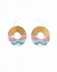 Beaded Handwoven Organic Circular Fringe Earrings (Lilac)