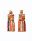Beaded Handwoven Striped Knit Fringe Earrings (Ocean Sunset)