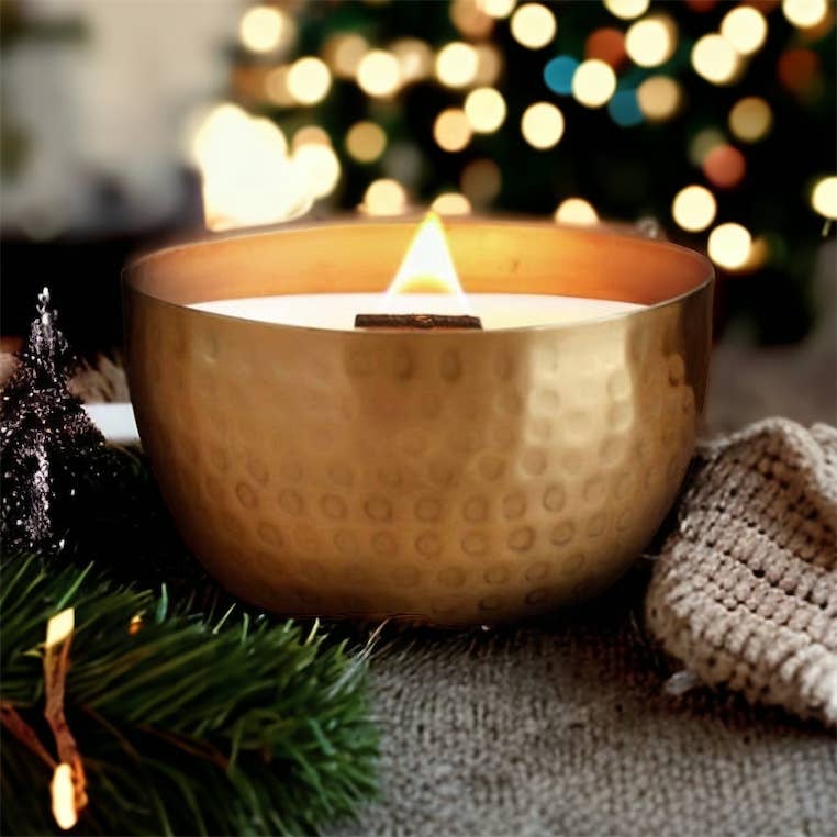 Juniper &amp; Balsam Fir-Solid Brass 14oz Pure Soy Candle