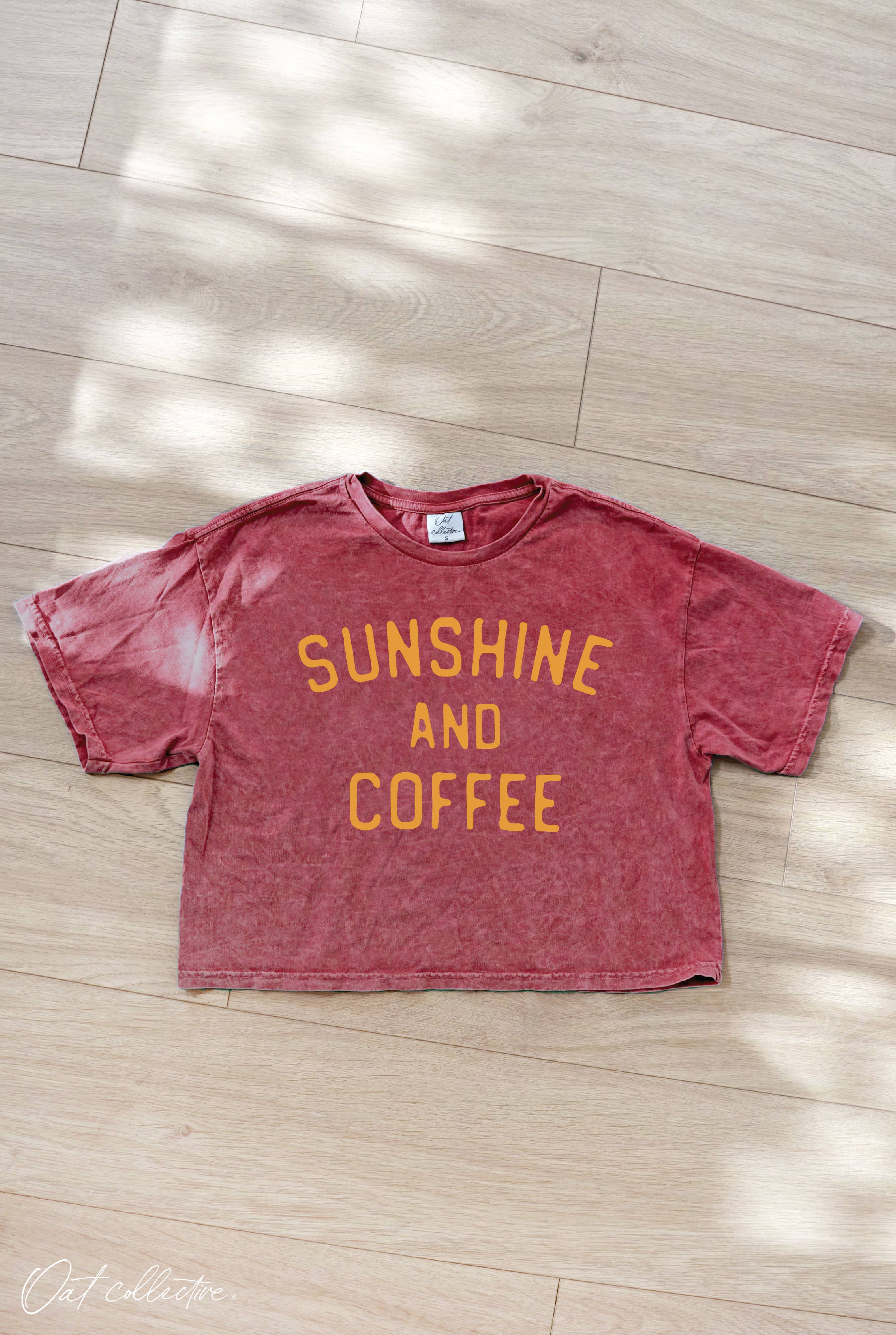 SUNSHINE AND COFFEE Cropped Mineral Washed Graphic Top