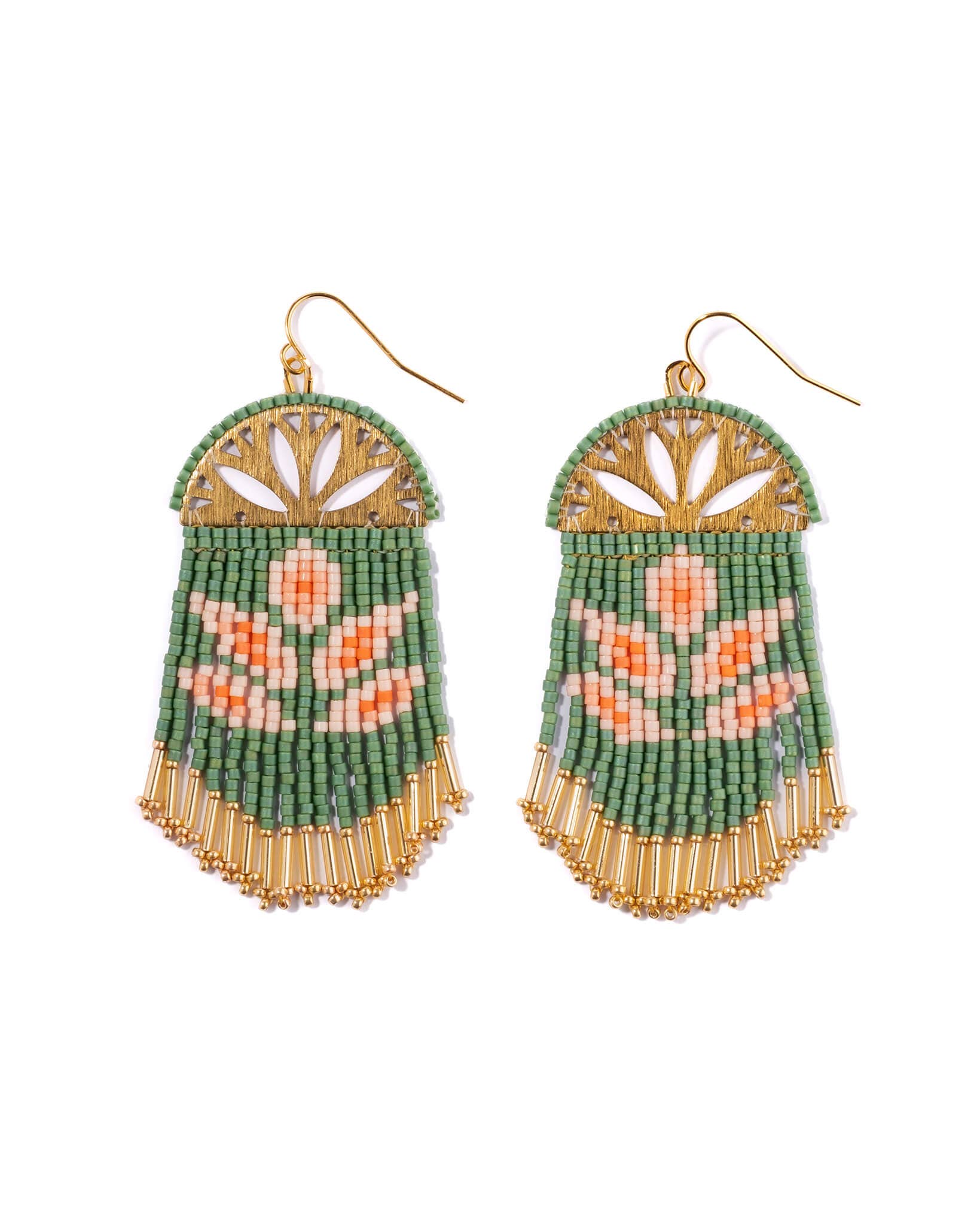 Beaded Handwoven Lotus Fringe Earrings (Mustard)