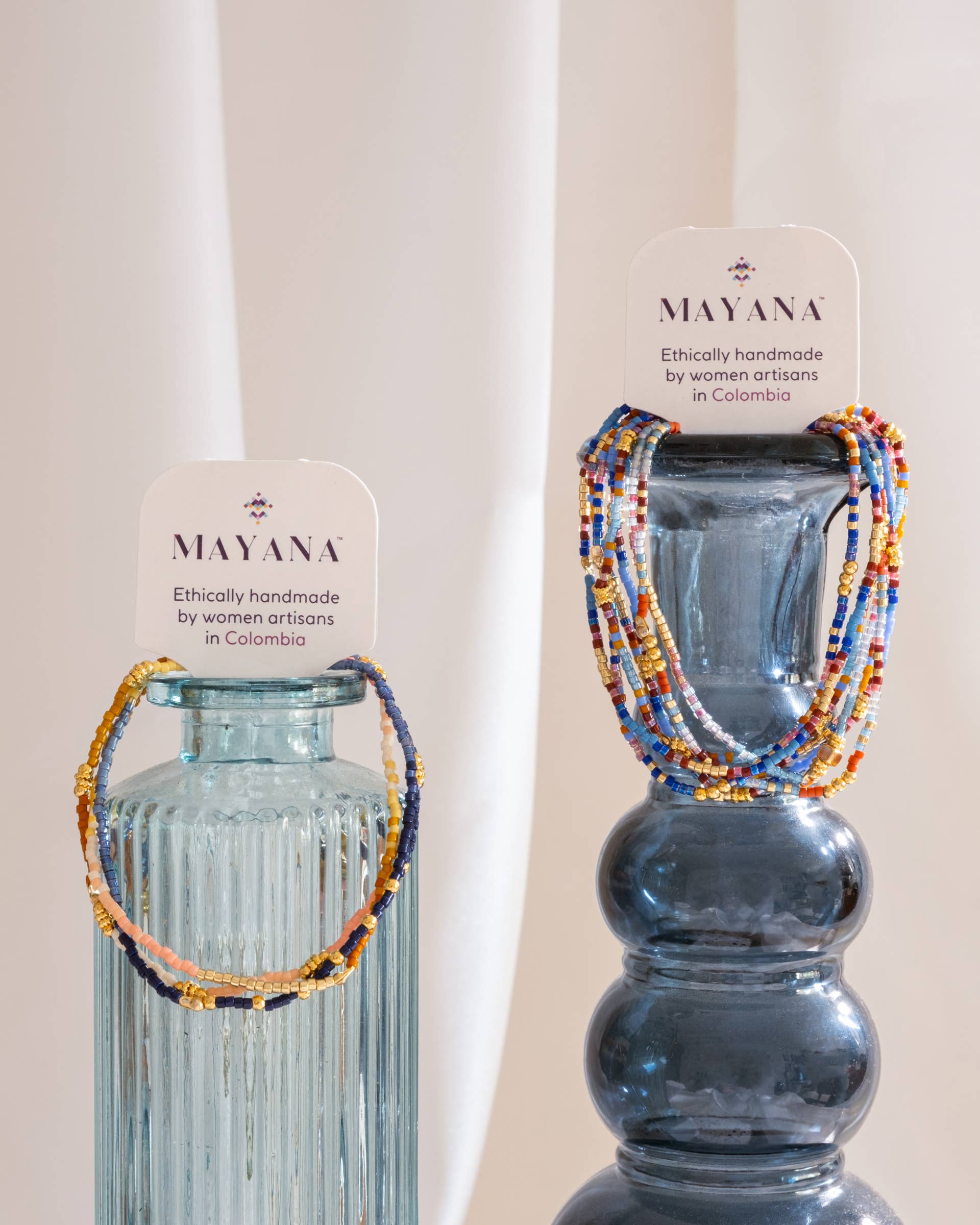 Set/3 Miyuki Beaded Stretch Bracelets (Peach/Aqua/Tan)