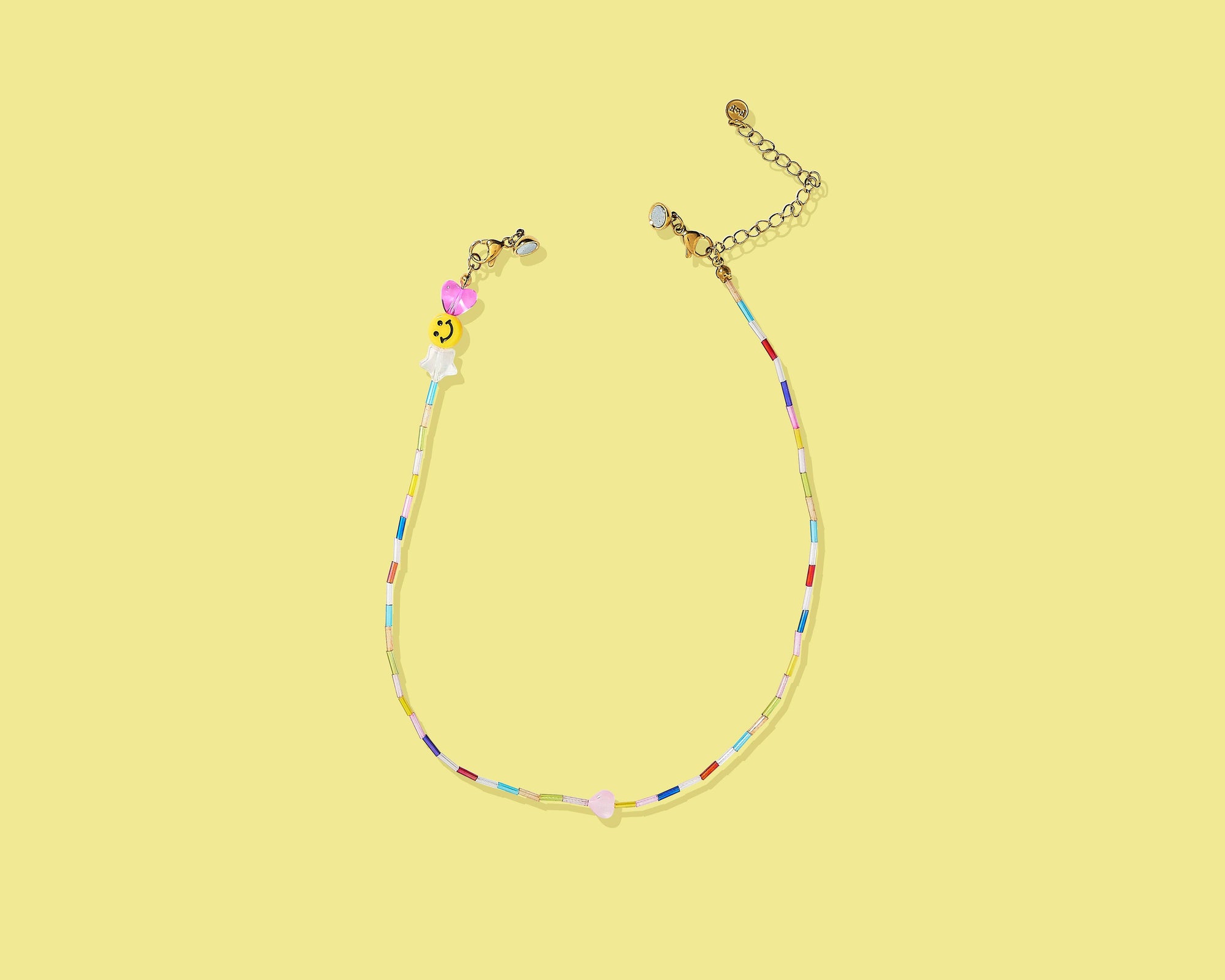 Beaded Necklace - Multi-Color w/Pink Heart - Allie