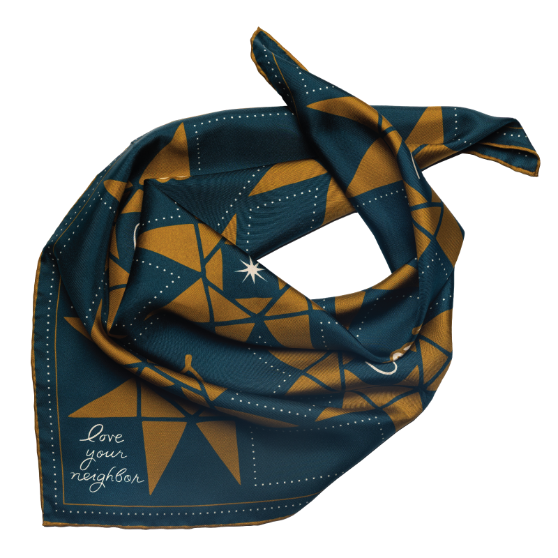 Silk Scarf - “Love Your Neighbor” - Square Neck &amp; Hair Scarf