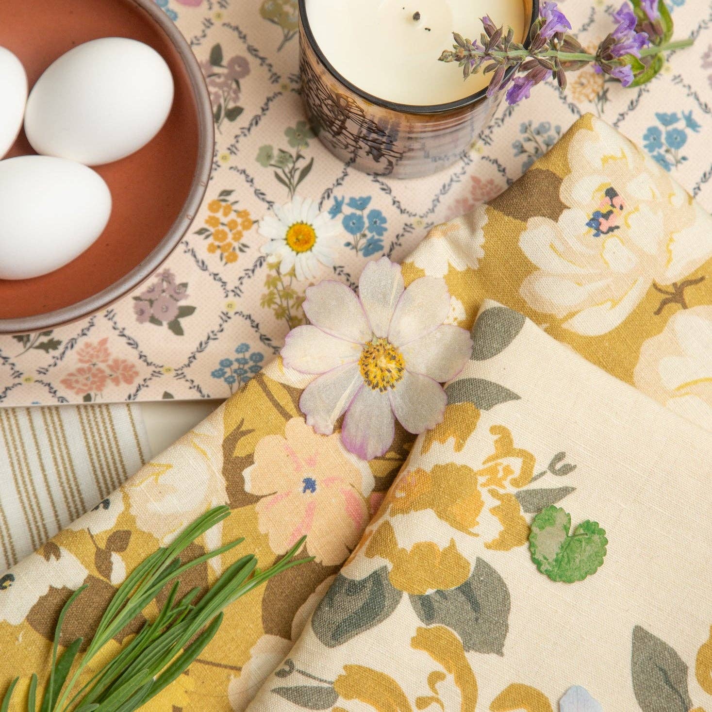 Homebody Cotton Linen Tea Towel | Wild Rose Wreath Floral