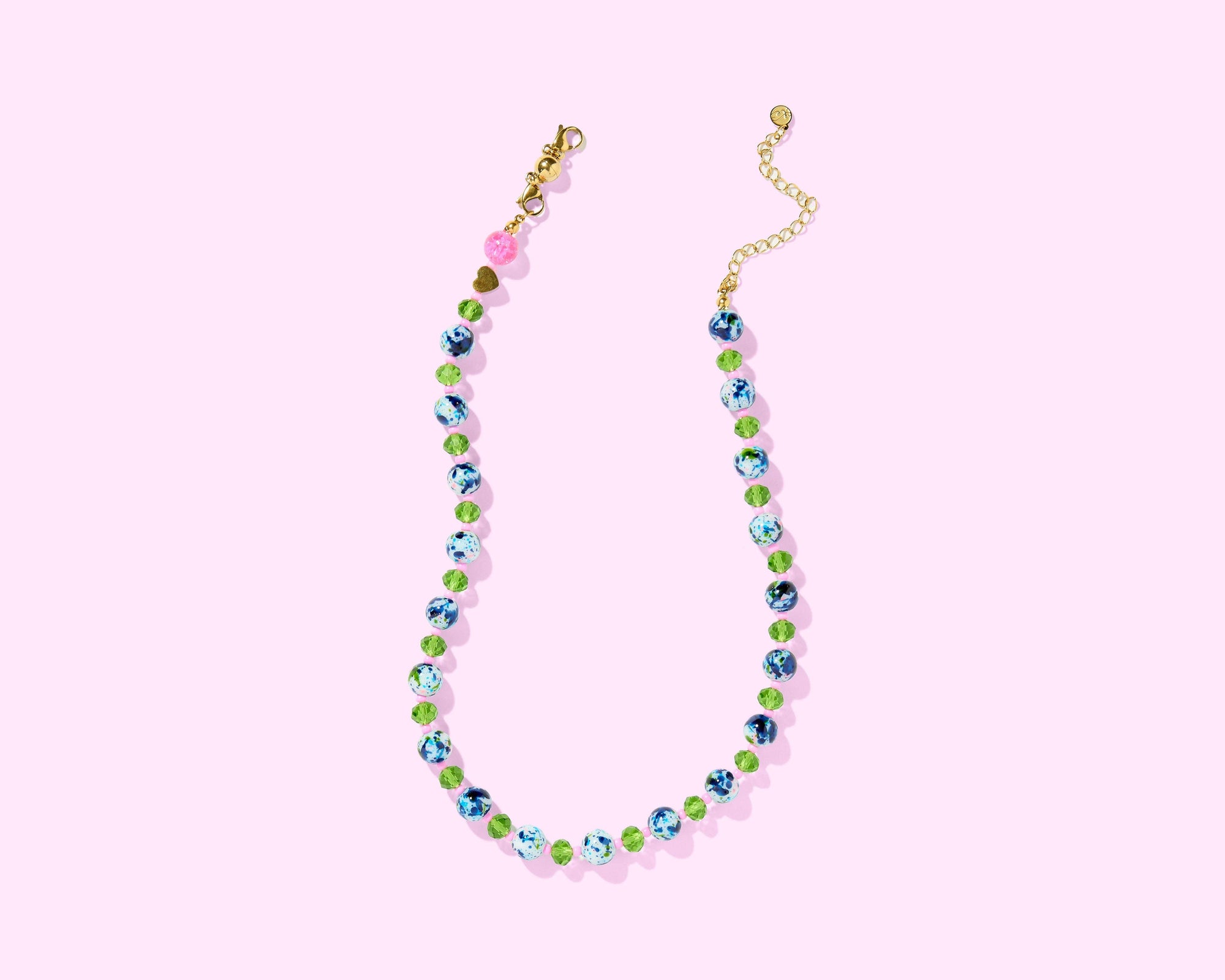 Beaded Necklace - Marbled Blue + Green Beads - Jill