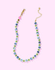 Beaded Necklace - Marbled Blue + Green Beads - Jill