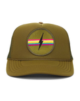 Electric Rainbow Trucker Hat in Olive