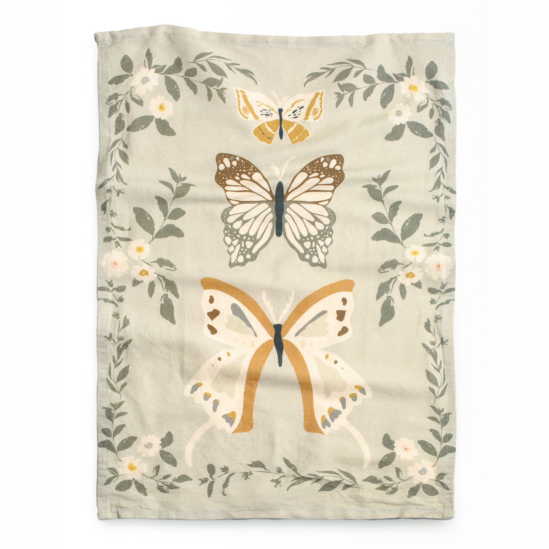 Homebody Cotton Linen Tea Towel | Butterfly Green Floral