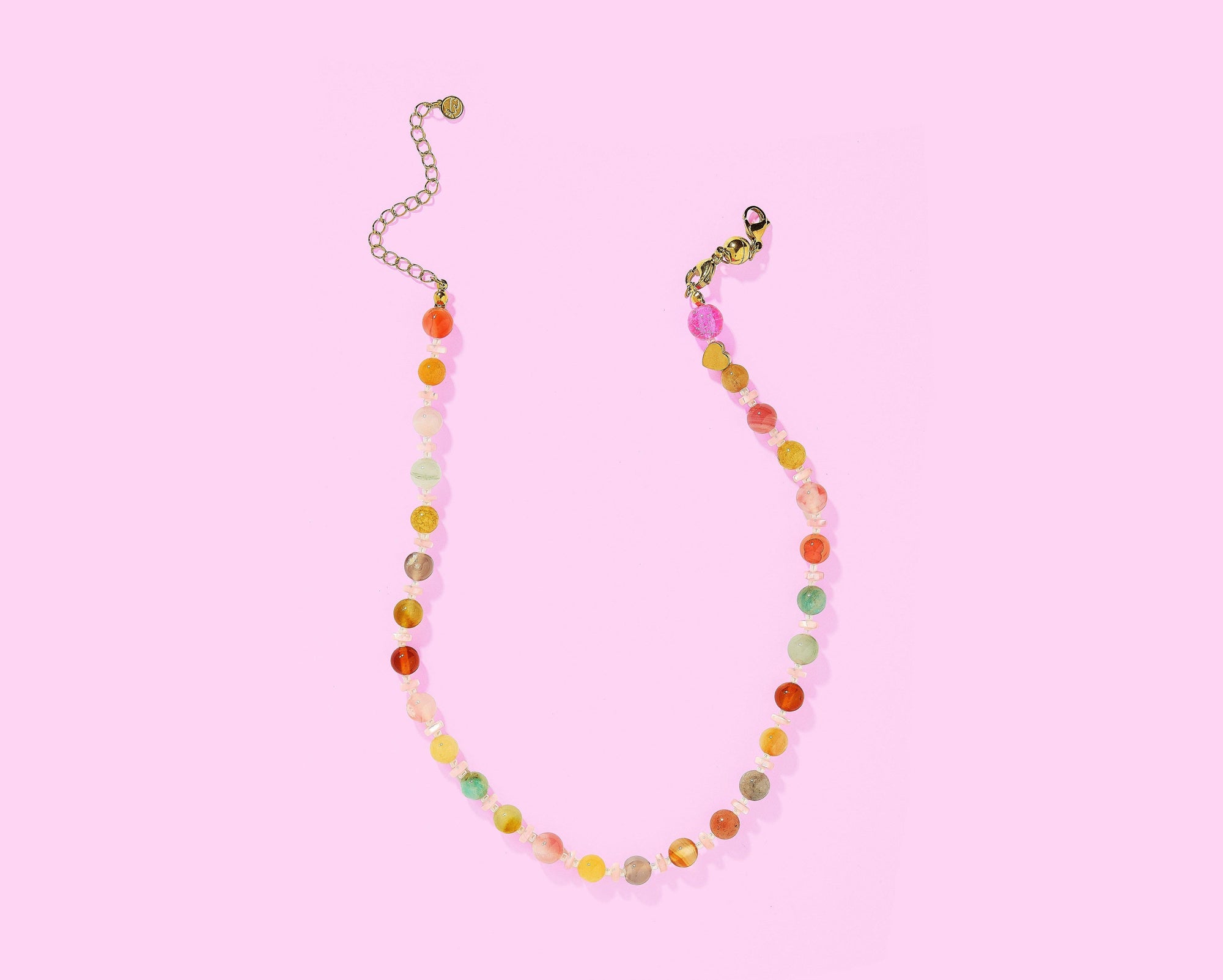 Beaded Necklace - Multi-Colored + Light Pink Beads - Sloan
