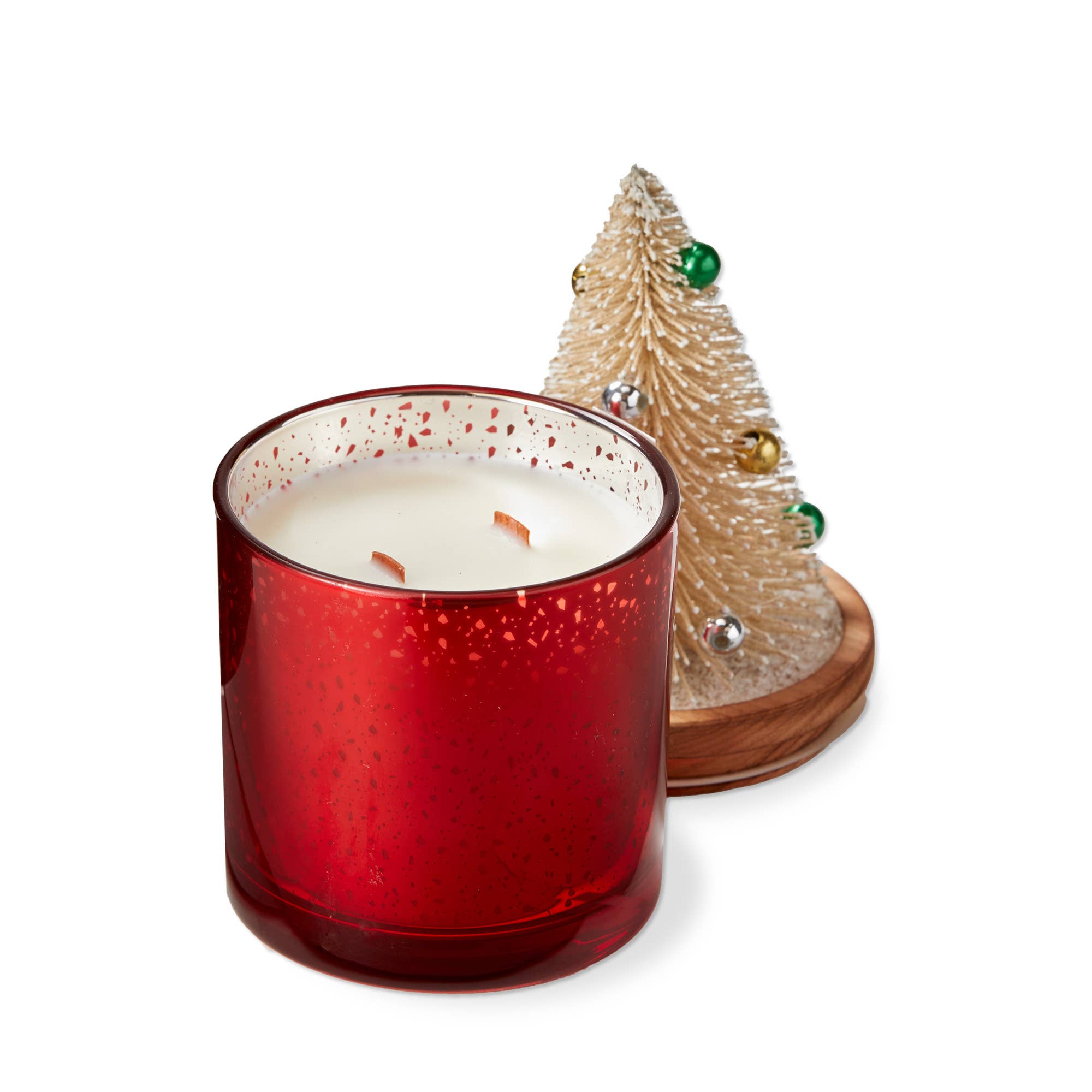 Cedar Fireplace Bottle Brush Tree Candle-Red: Red, Glass