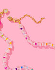 Beaded Necklace - Multi-Colored + Light Pink Beads - Sloan