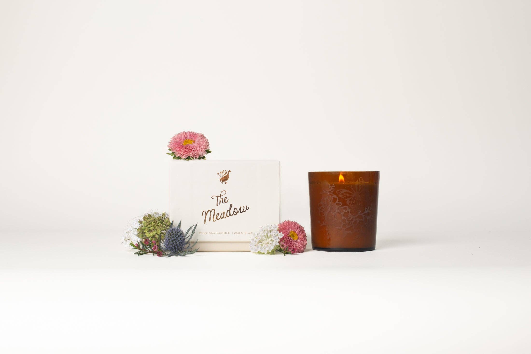 The Meadow Candle | Soy Wax Amber Glass Gold Foil Floral Box