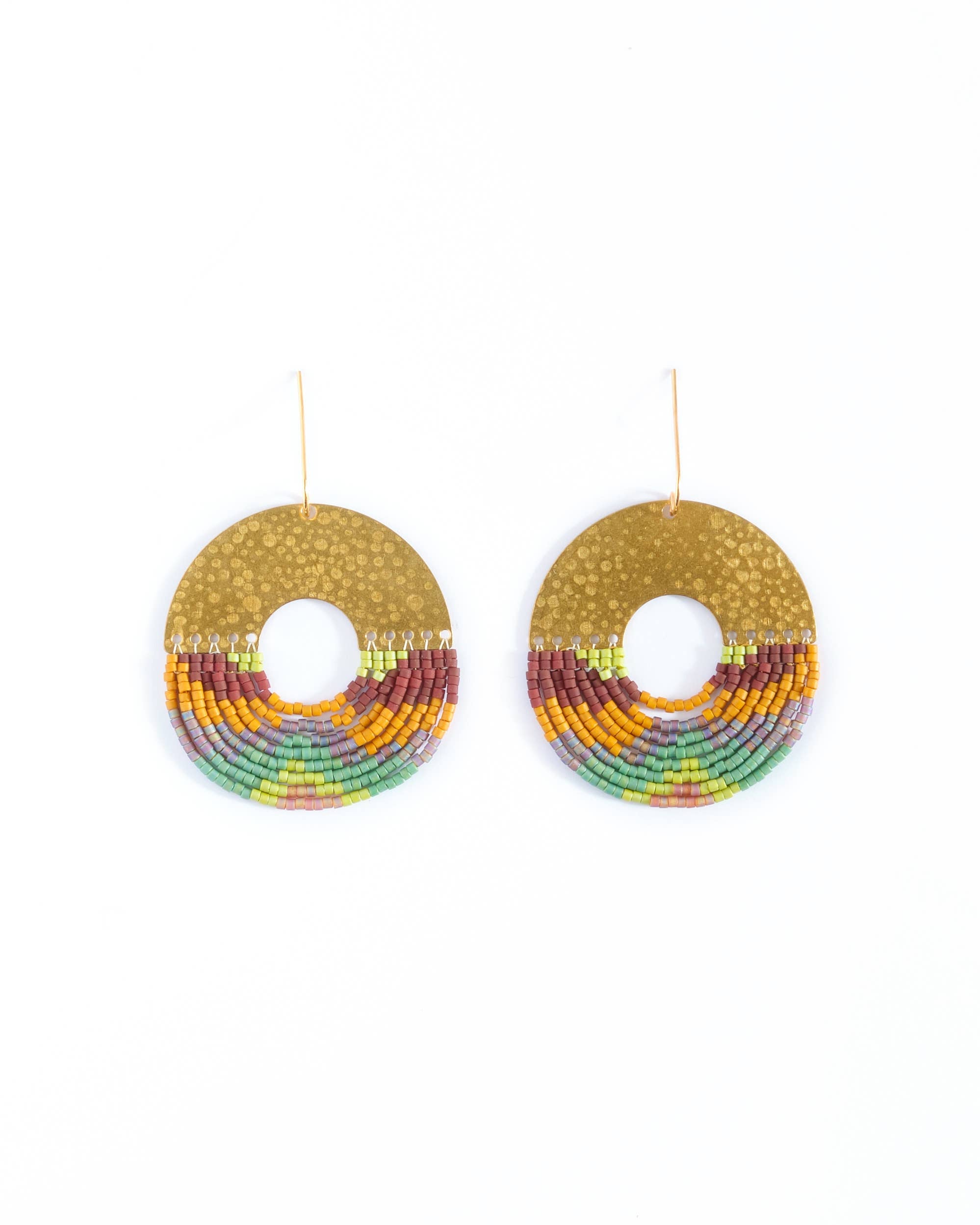 Beaded Handwoven Organic Circular Fringe Earrings (Lilac)