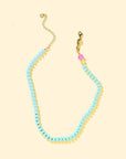 Beaded Necklace - Sky Blue + Multi-Colored Beads - Haley