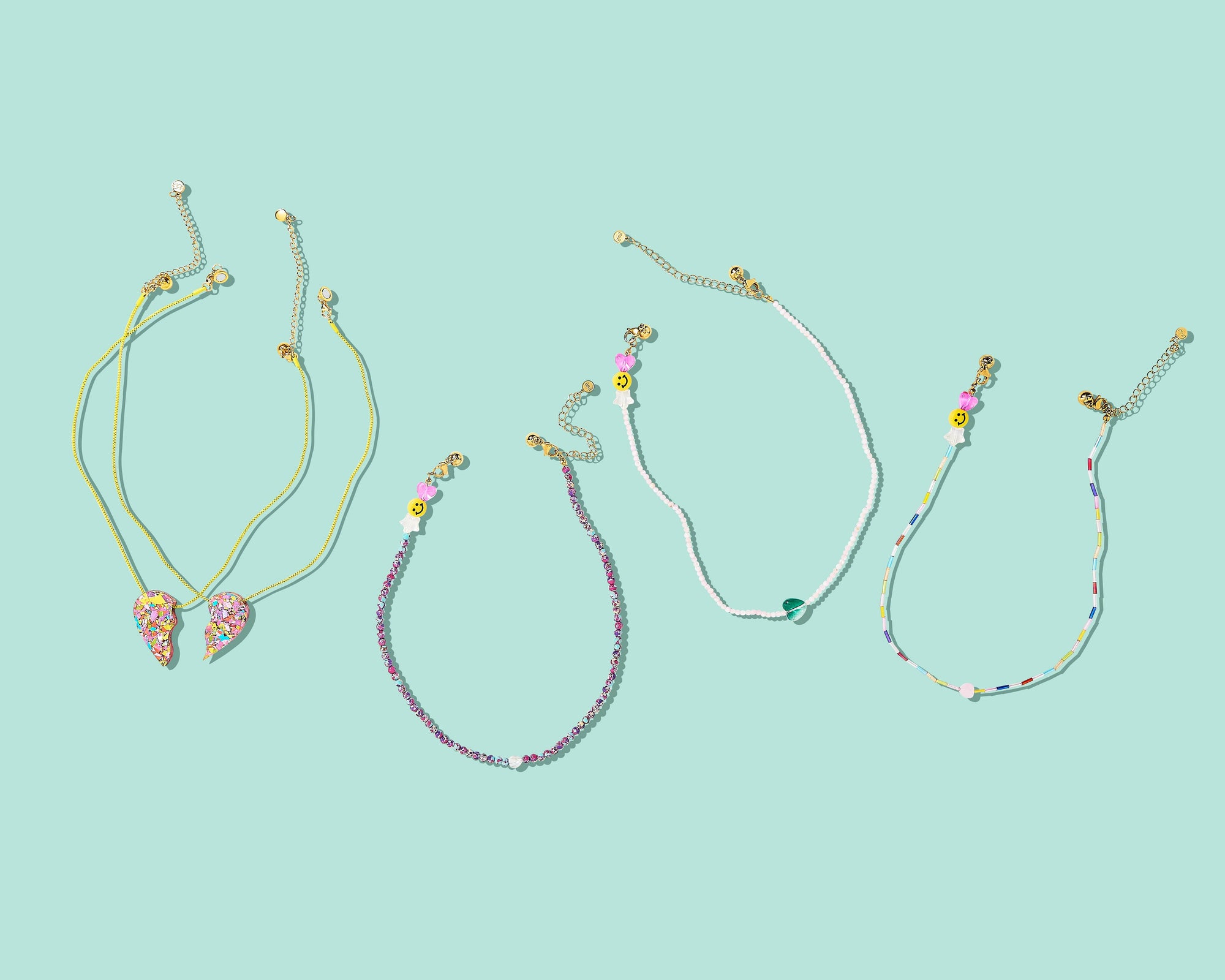 Beaded Necklace - Multi-Color w/Pink Heart - Allie