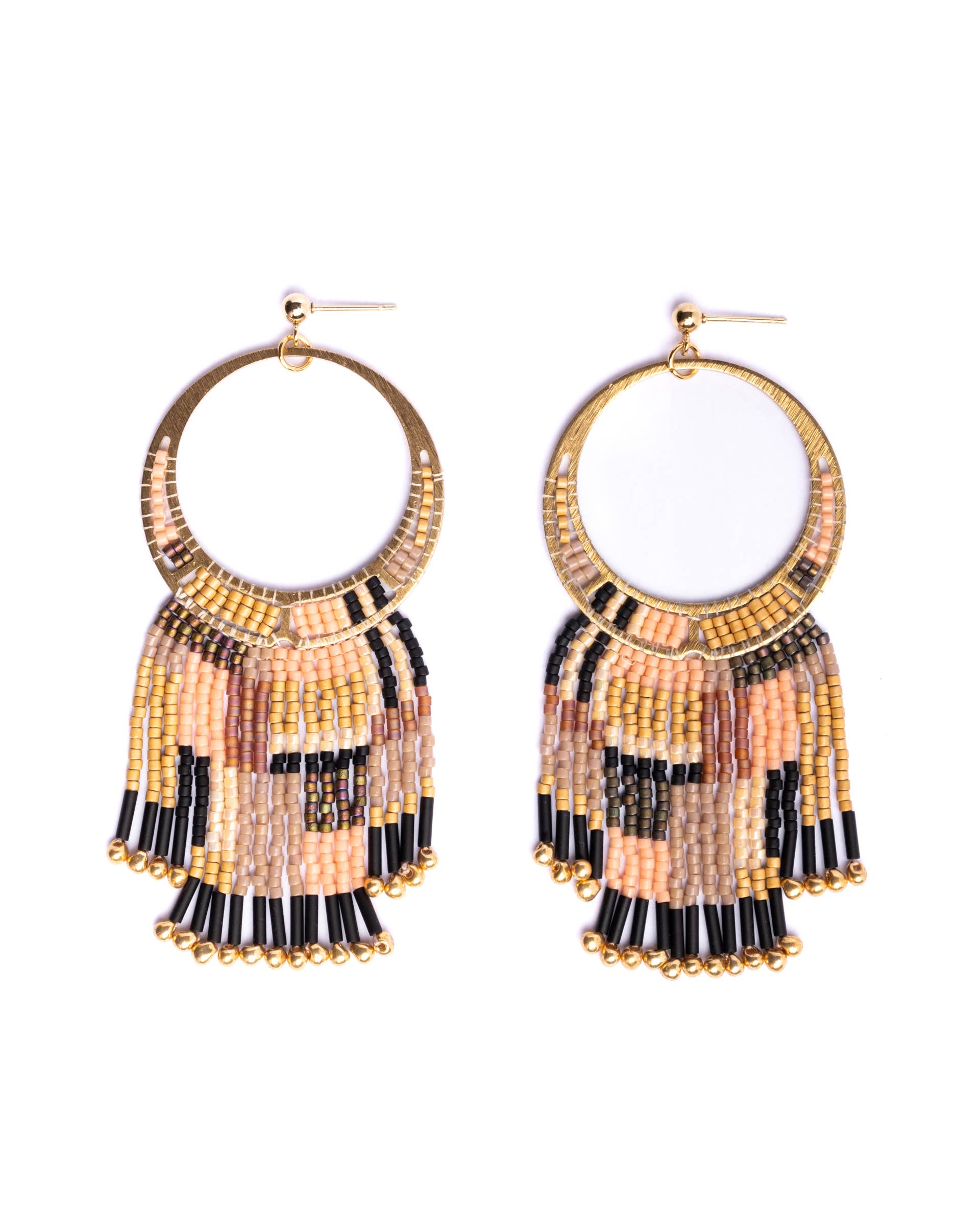 Beaded Handwoven Painted Desert Fringe Earrings (Aqua/Rust)