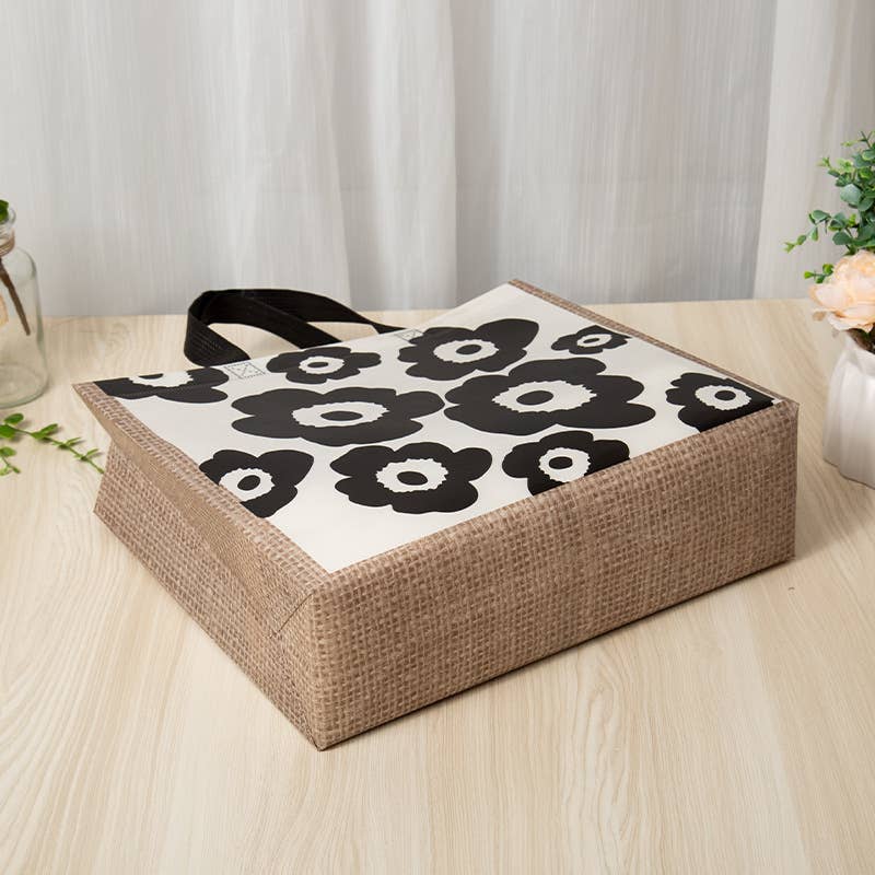 50pcs, 3 Sizes Classic Black Flower Non-woven Gift Bag