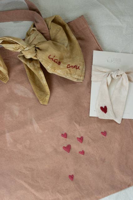 Hand embroidered, plant dyed tote bag: Hearts