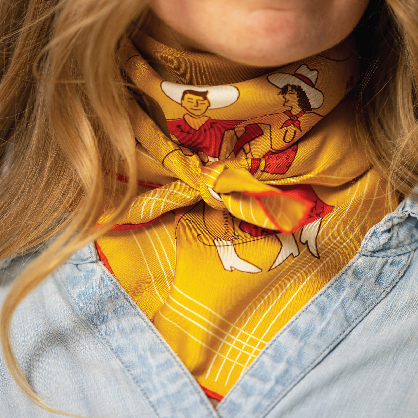 Silk Scarf - “Buck Up Buckaroo” - Square Neck &amp; Hair Scarf