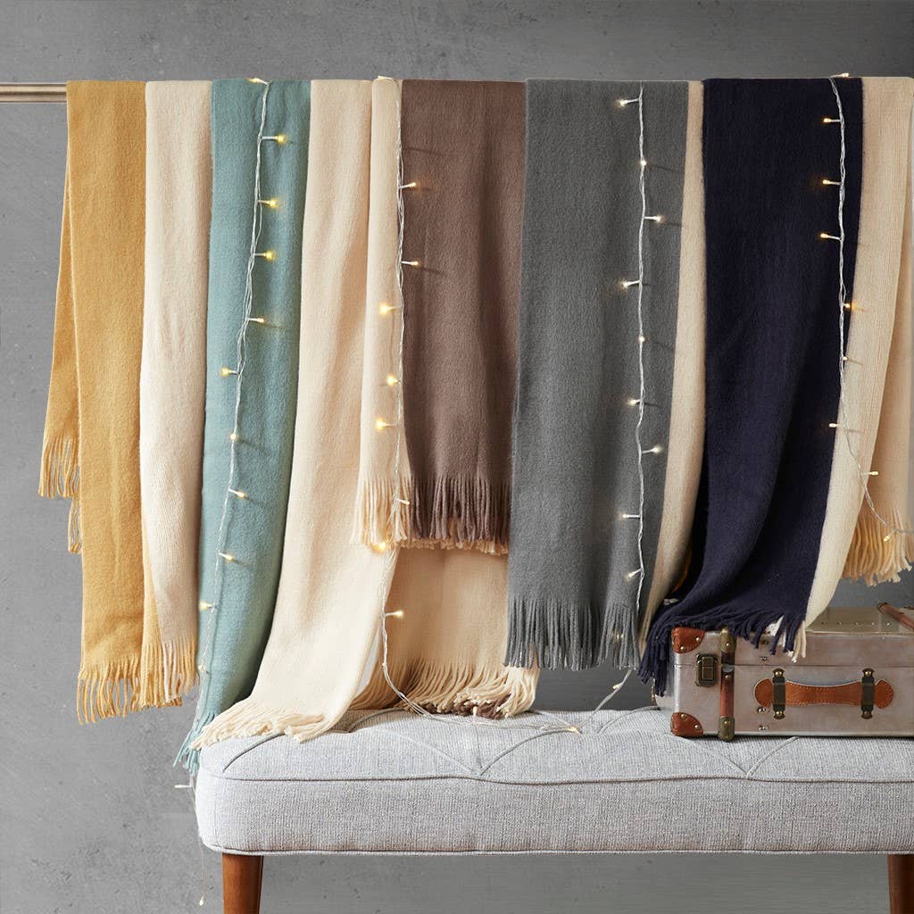 Cashmere-Like 50x60&quot; Fringed Throw Blanket: Yellow