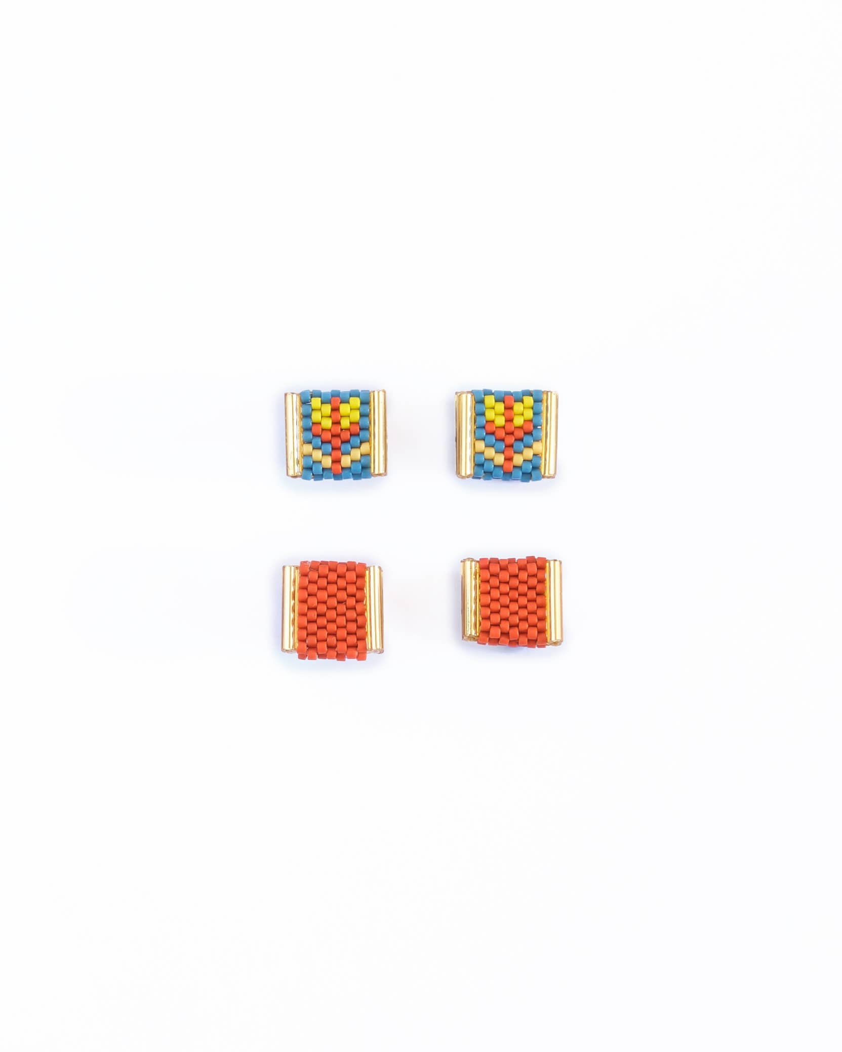 Beaded Handwoven Tulip Stud Pack (Cream/Tan)