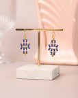 Beaded Handwoven Astoria Drop Earrings (Blue/Pink)