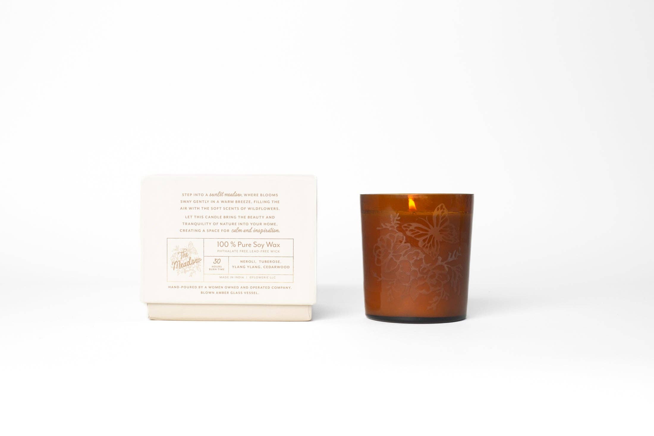 The Meadow Candle | Soy Wax Amber Glass Gold Foil Floral Box
