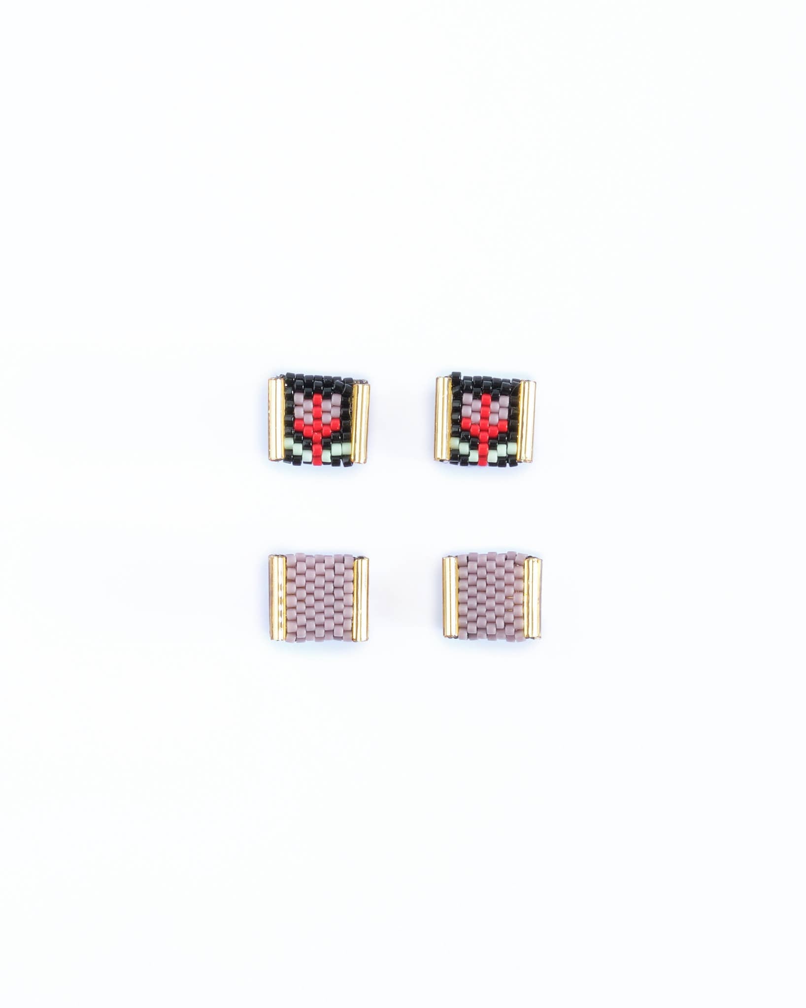 Beaded Handwoven Tulip Stud Pack (Cream/Tan)