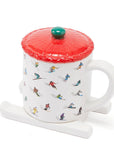Ceramic Skiing Mug with Lid and Skis Coaster by GUTE - Cute