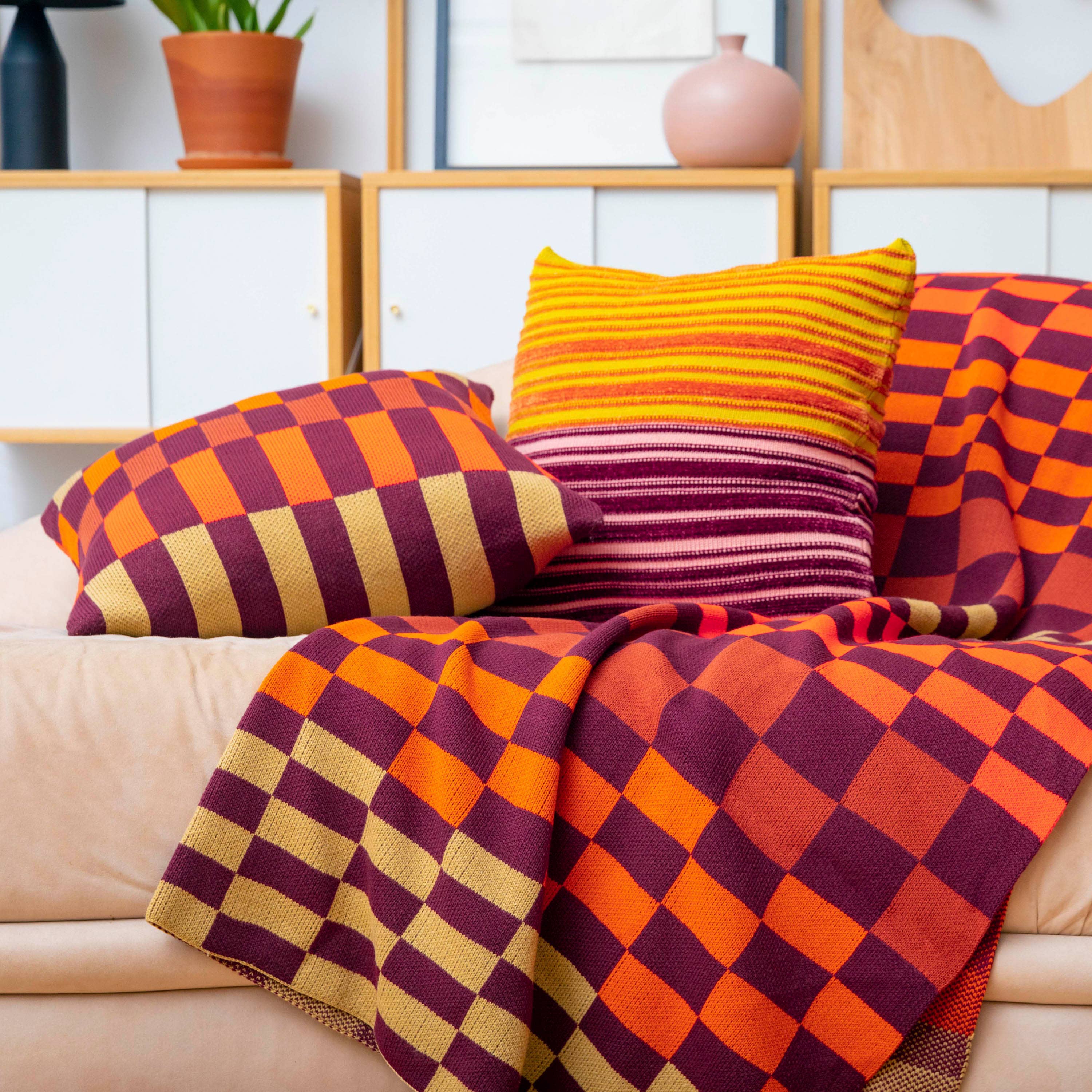 Mosaic Checkerboard Throw: Wine Red