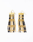 Mckenzie Brass Bar Long Fringe Earrings Black + Gold Wholesale