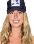 C'est La Vie Trucker Hat in Navy