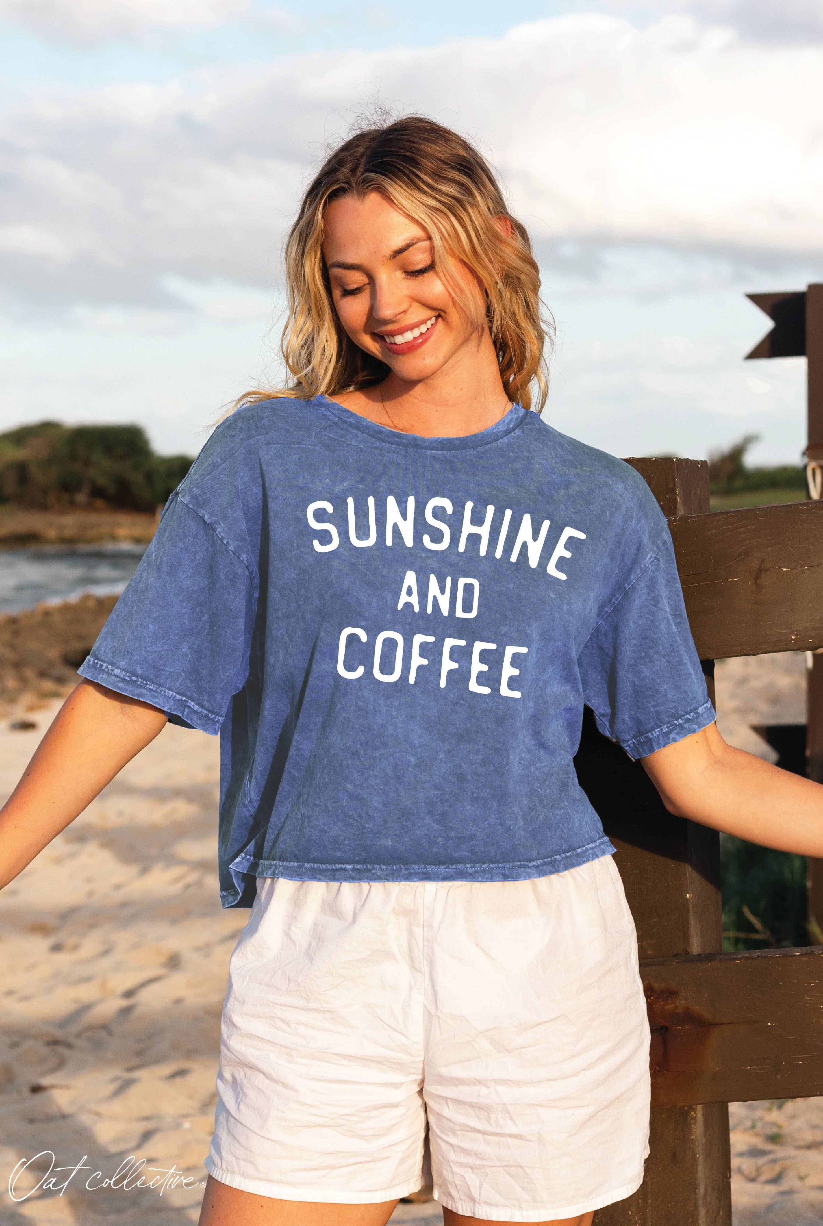 SUNSHINE AND COFFEE Cropped Mineral Washed Graphic Top